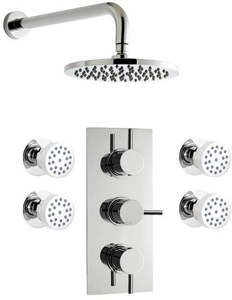 Larger image of Premier Showers Triple Thermostatic Shower Valve & Round Head & Body Jets.