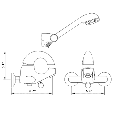 Technical image of Ultra Hola Single lever wall mounted bath shower mixer