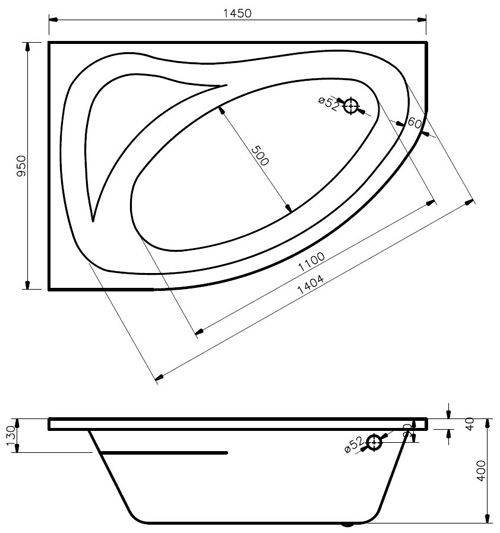 Technical image of Crown Baths Pilot Single Ended Corner Bath & Panel (Left Handed).