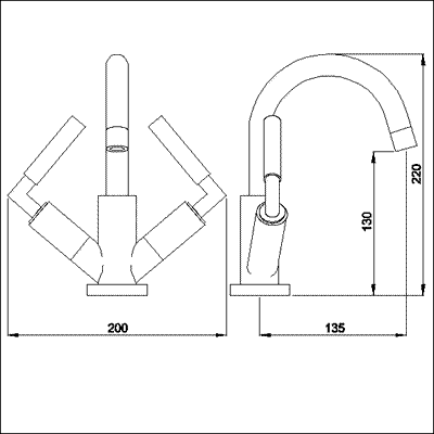 Technical image of Ultra Helix Lever mono basin mixer with small spout and pop up waste.