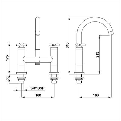 Technical image of Ultra Aspect Bath filler with small swivel spout.