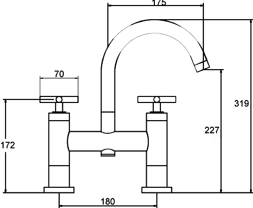 Technical image of Ultra Helix X head bath filler with small swivel spout HEX323.