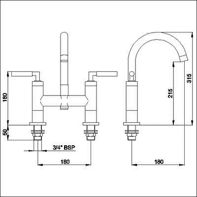 Technical image of Ultra Helix Lever bath filler with small swivel spout.