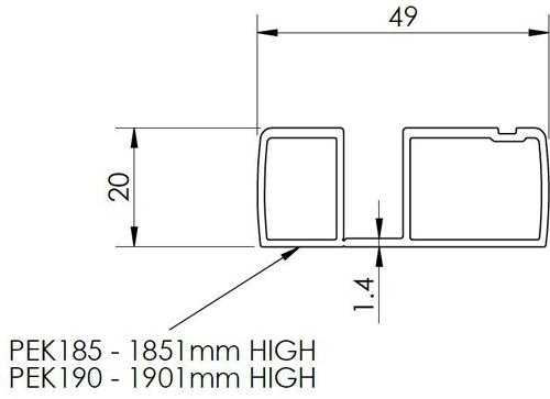Technical image of Nuie Enclosures Shower Enclosure Profile Extension Kit (1850mm).