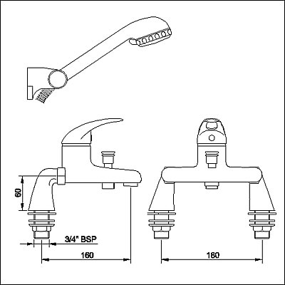 Technical image of Loop Single lever bath shower mixer including kit