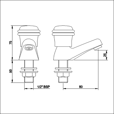 Technical image of Ultra Line Basin taps (pair, ceramic valves)