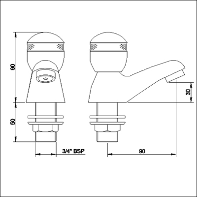 Technical image of Ultra Contour Bath taps (pair, ceramic valves)