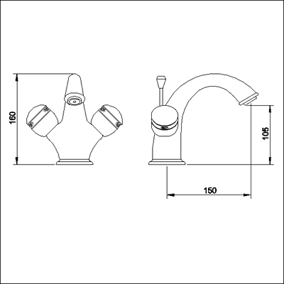 Technical image of Ultra Contour Luxury mono basin mixer with free pop up waste.