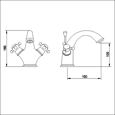 Technical image of Monet Luxury mono basin mixer with free pop up waste.