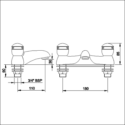 Technical image of Ultra Contour 3/4" Bath filler (ceramic valves)