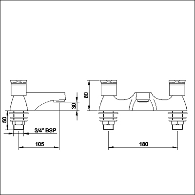 Technical image of Ultra Roma 3/4" Bath filler (ceramic valves)