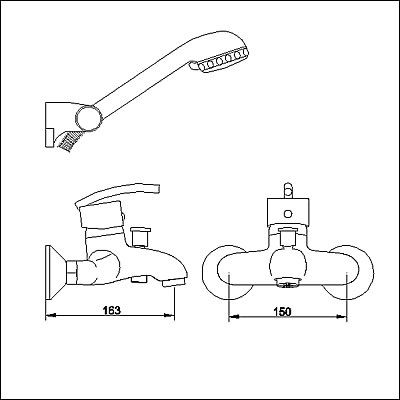 Technical image of Allure Single lever wall mounted bath shower mixer