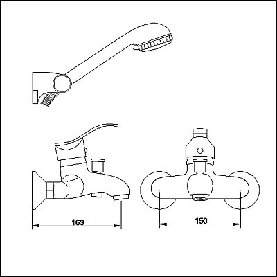 Technical image of Ultra Crest Wall mounted bath shower mixer