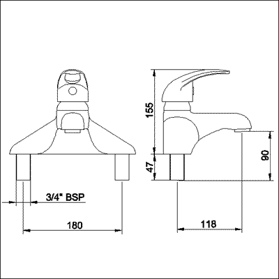 Technical image of Loop Single lever 3/4" Bath Filler.