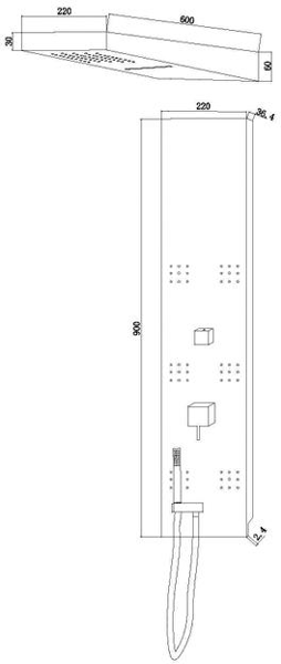 Technical image of Hudson Reed Dream Shower Recessed Shower Panel With Waterfall Head.