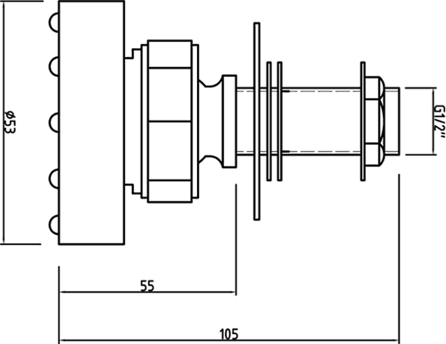 Technical image of Pioneer Thermostatic Shower Valve With Diverter, Riser & Body Jets (Polymer)