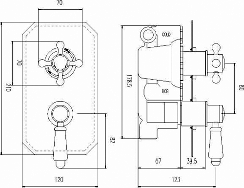 Technical image of Pioneer Traditional Thermostatic Shower Valve With Diverter (Polymer).