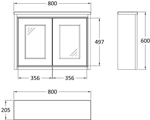 Technical image of Old London Furniture 800mm Vanity & Mirror Cabinet Pack (Pistachio).