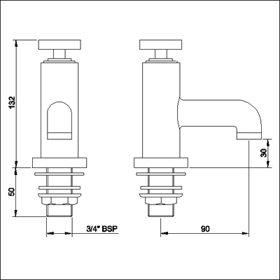 Technical image of Ultra Milo Bath taps (pair)