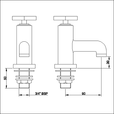 Technical image of Ultra Isla Bath taps (pair)