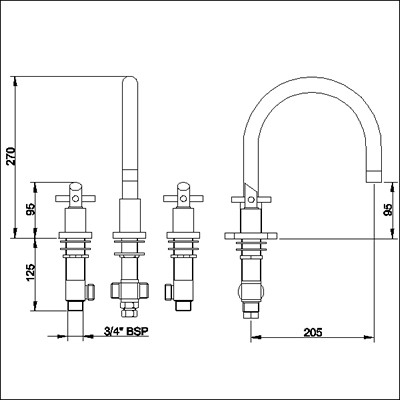 Technical image of Ultra Scope 3 Tap hole bath filler with swivel spout.