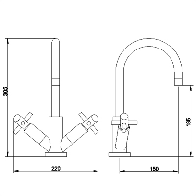 Technical image of Ultra Scope Mono basin mixer with swivel spout and pop up waste.