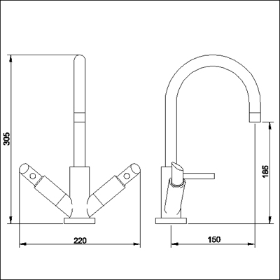 Technical image of Ultra Scene Mono basin mixer with swivel spout and pop up waste.