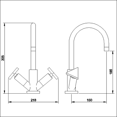 Technical image of Ultra Isla Mono basin mixer with swivel spout and pop up waste.