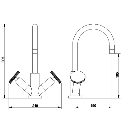 Technical image of Ultra Reno Mono basin mixer with swivel spout and pop up waste.