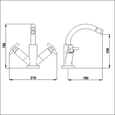 Technical image of Ultra Aspect Mono bidet mixer with pop up waste.