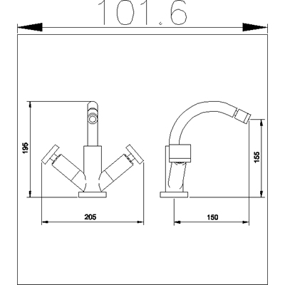 Technical image of Ultra Milo Mono bidet mixer with pop up waste.