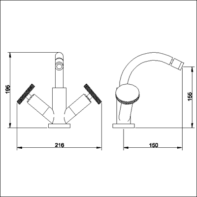 Technical image of Ultra Reno Mono bidet mixer with pop up waste.