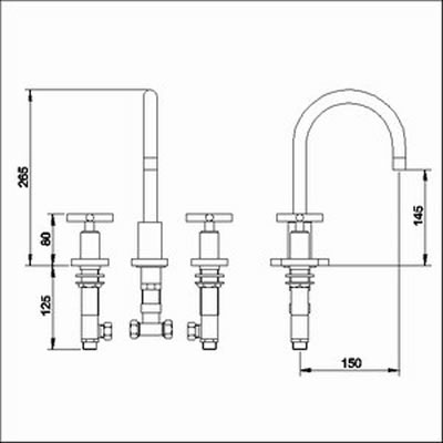 Technical image of Ultra Aspect 3 Tap hole basin mixer with swivel spout and pop up waste.