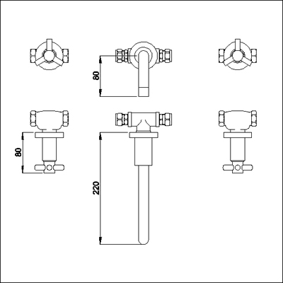 Technical image of Ultra Aspect 3 Tap hole wall mounted basin mixer.