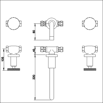 Technical image of Ultra Reno 3 Tap hole wall mounted basin mixer.