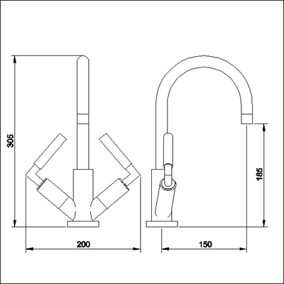 Technical image of Ultra Helix Kitchen sink mixer with lever handles