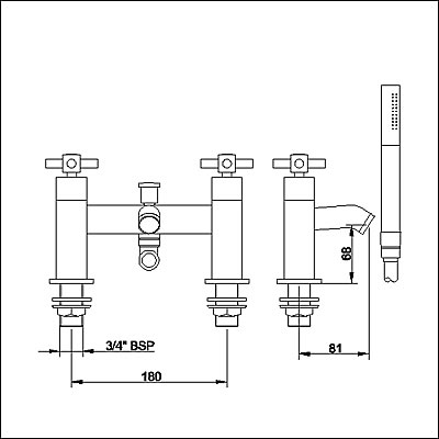 Technical image of Ultra Titan Bath shower mixer tap including kit.