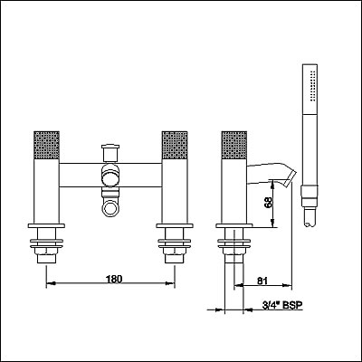 Technical image of Ultra Laser Bath shower mixer tap including kit.