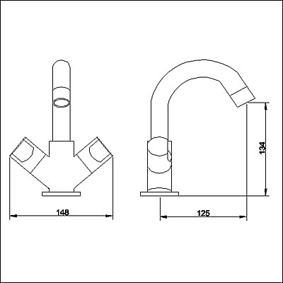 Technical image of Ultra Orion Mono basin mixer with swivel spout and free pop up waste.