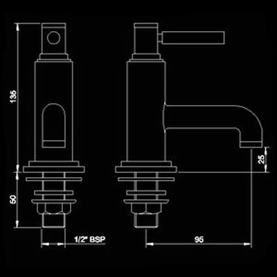 Technical image of Hudson Reed Tec Lever basin taps (pair)