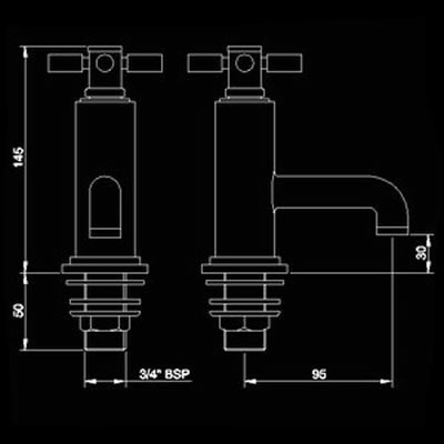 Technical image of Hudson Reed Tec Cross head bath taps (pair)