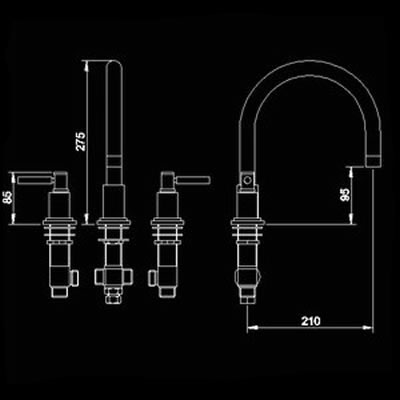 Technical image of Hudson Reed Tec Lever 3 Tap Hole Bath Filler