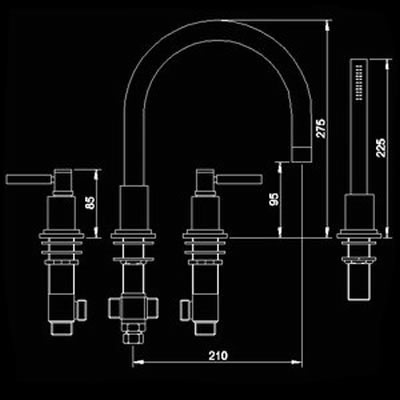 Technical image of Hudson Reed Tec Lever 4 Tap Hole Bath Shower Mixer with Swivel Spout