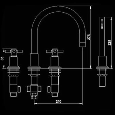 Technical image of Hudson Reed Tec Cross head 4 Tap Hole Bath Shower Mixer