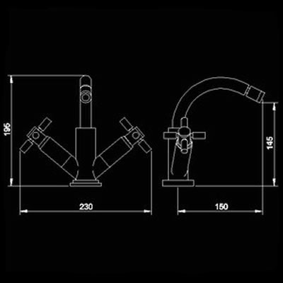 Technical image of Hudson Reed Tec Cross head Mono Bidet Mixer with Pop Up Waste