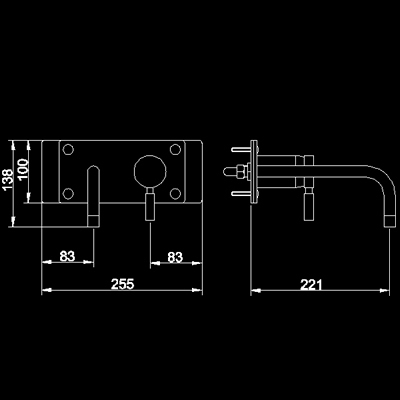 Technical image of Tec Single Lever Wall mounted basin mixer
