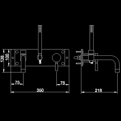 Technical image of Tec Single Lever Wall mounted bath shower mixer + shower kit