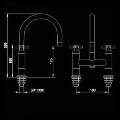 Technical image of Hudson Reed Tec Cross head Bath Filler with Swivel Spout.