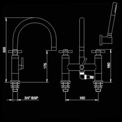 Technical image of Hudson Reed Tec Cross head Bath Shower Mixer with Swivel Spout