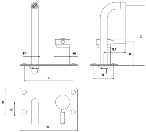 Technical image of Hudson Reed Tec Wall Mounted Bath Filler Tap (Chrome).